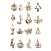 Anheng / charms i gullfarge 16 stk. – sol, måne, hjerte fredsmerke m.m.
