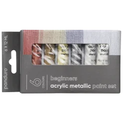 Beginners Acrylic Paint Metallic, akrylmaling for nybegynnere 6×12 ml