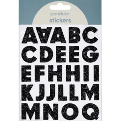 Bokstaver klistremerker A-Z glitter svart – til sammen 50 alfabetstickers, 23 mm høye