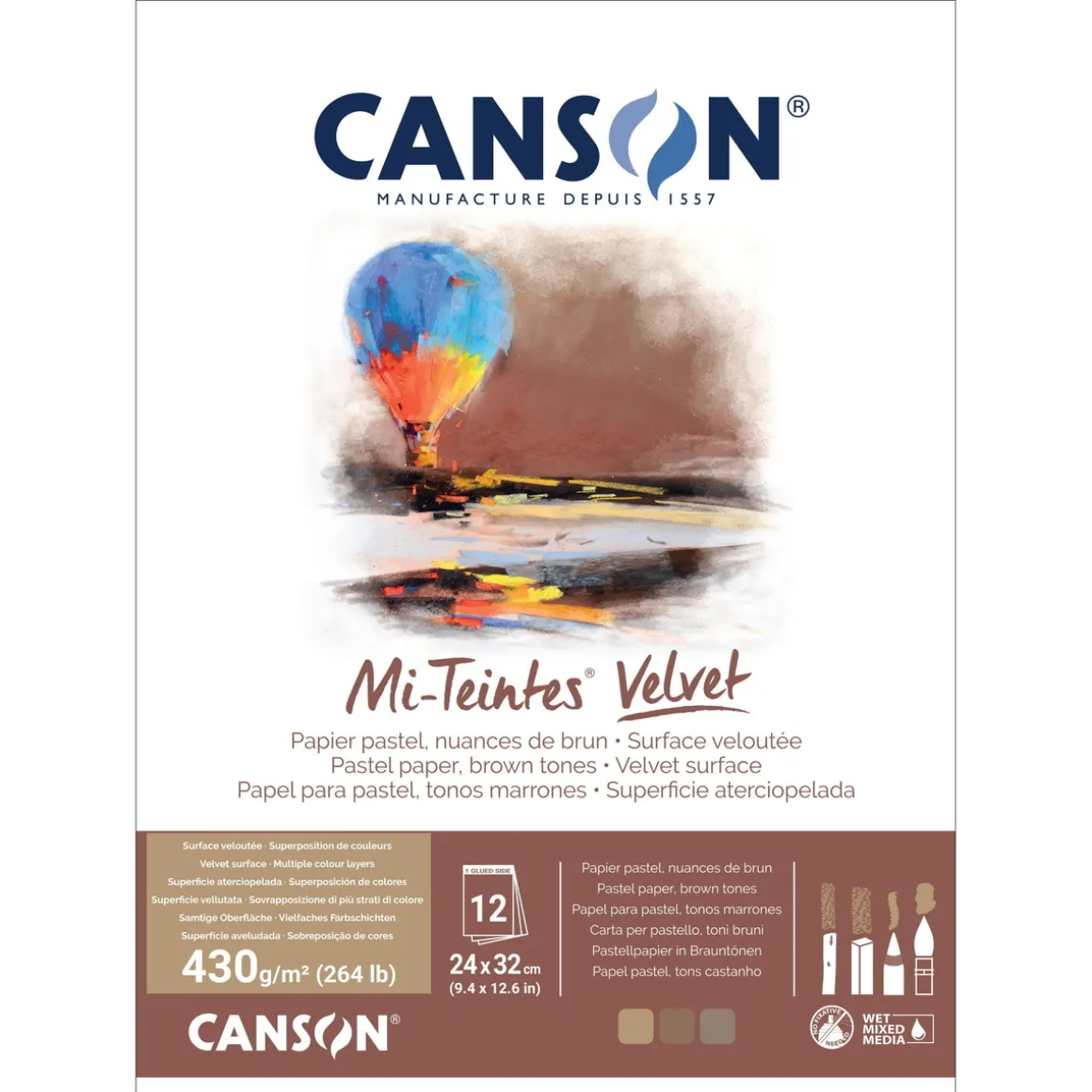 Canson Mi-Teintes Velvet pastellblokk Brown Tones, 24×32 cm, 12 ark, 430 g/m²