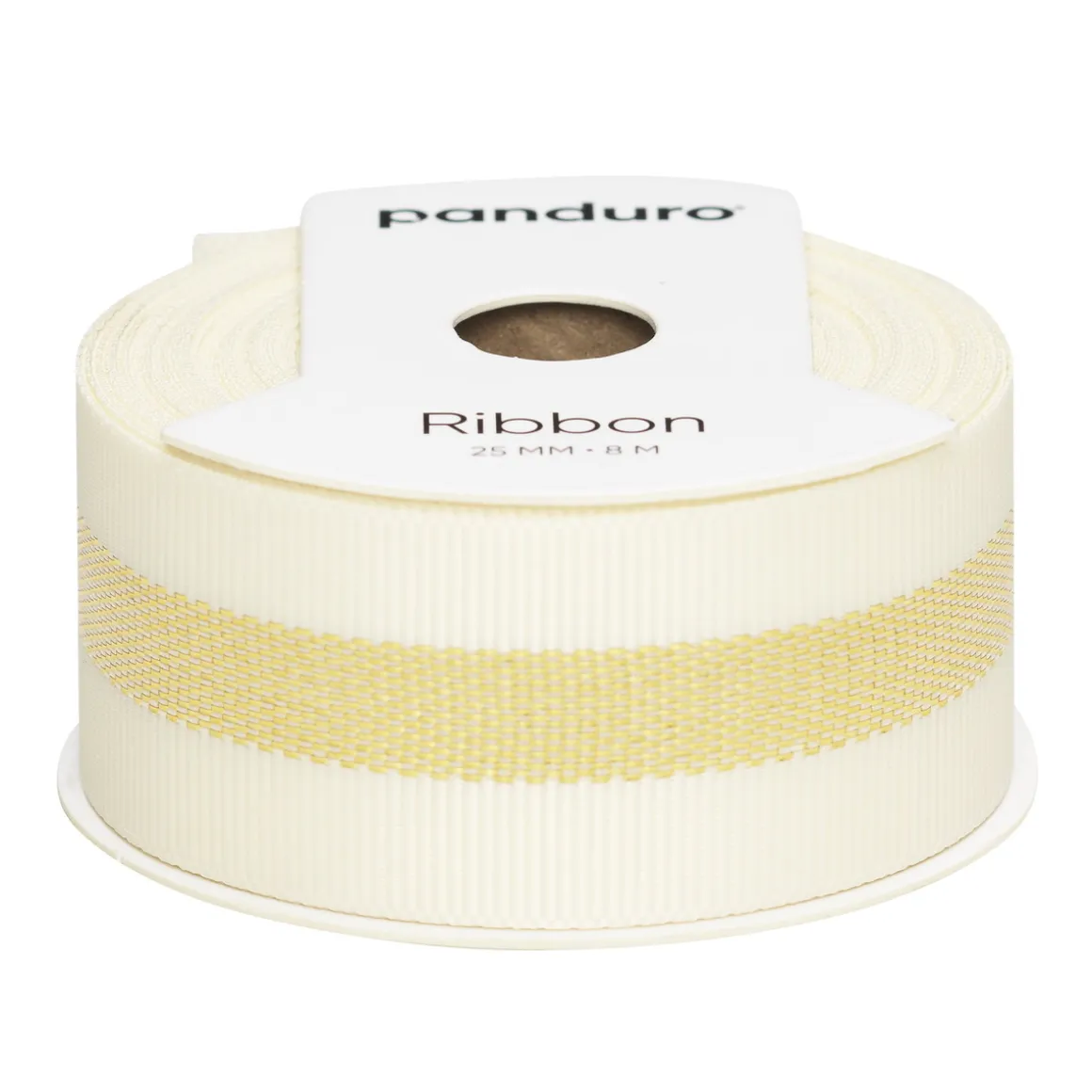 Dekorbånd offwhite med bred gullsøm, 8 m langt og 25 mm bredt