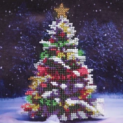 Diamond Painting juletre 20×20 cm vev + perler, silikon og pinsett