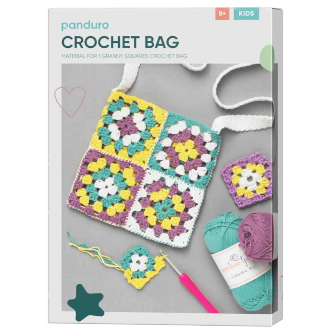 DIY-kit Granny Square Crochet Bag, hekle en søt veske med bestemorruter