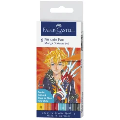 Faber-Castell PITT artist pens Manga Shônen sett – 6 penner med penselspiss