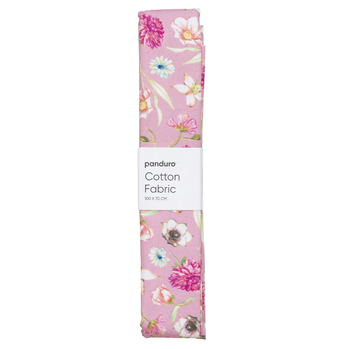 Ferdigklippet stoffstykke 100×70 cm – store blomster på rosa bunn