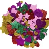 Funky Foam Stjerner og hjerter med glitter, 150 stykker selvklebende dekorgummi, diameter 20–25 mm