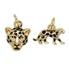 Gullfargede anheng / charms, leopardhode 12×11×3 mm, leopard 15×7×3 mm