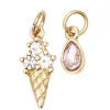 2 gullfargede anheng / charms med strass, iskrem 8×15,5 mm, dråpe 5×7,5 mm