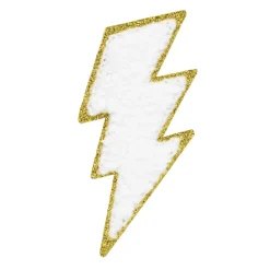 Iron-on strykemerke – lyn i myk frotté med glitrende gullkant! 40×70 mm