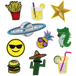 Iron-on strykemerke 10-pakning med motiver inspirert av pop art – størrelse 4–11 cm