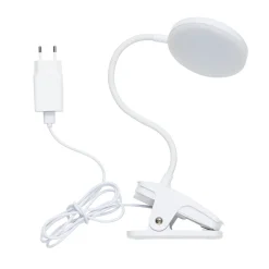 Klemlampe med LED-lys og tre forskjellige lysinnstillinger, lampehode med diameter 10 cm
