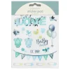 Klistremerkeblokk 16 ark Baby Blue – blått babytema. 2×8 designer
