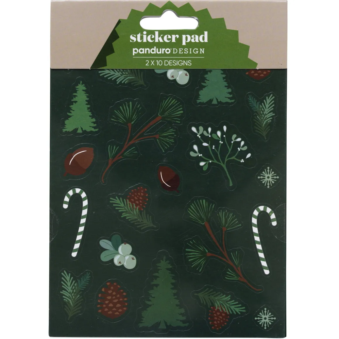 Klistremerkeblokk granskog 20 ark – 12x17 cm, 10 mønstre – 2 ark av hvert