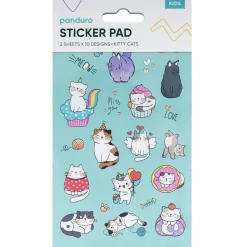 Klistremerkeblokk Katter – 2×10 design, totalt 20 ark klistremerker med søte katter og glede! 10×18 cm