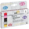 KREUL tekstiltusjer 5-pakning Glitter – penner med tekstilmaling for lyst & mørkt stoff