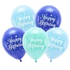 Lateksballonger 5-pakning Ø26 cm – blått tema med teksten Happy Birthday
