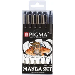 Manga Pigma sett Sort 6 stk