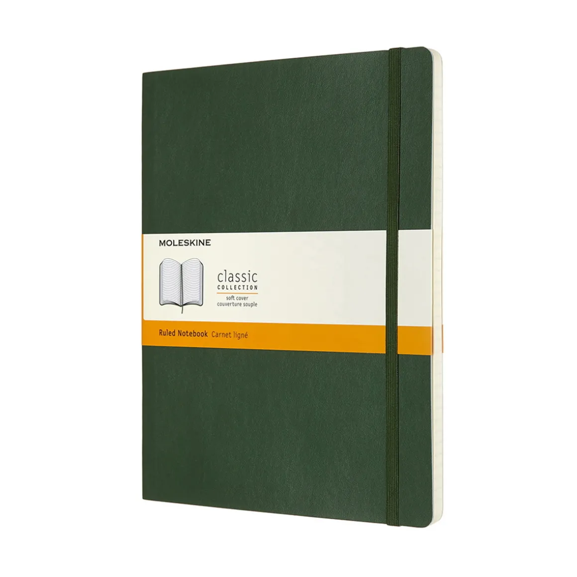 Moleskine Classic Notebook XL (19×25 cm), grønn myk perm – 192 linjerte sider