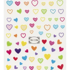 Negleklistremerker søte hjerter i ulike farger. 1 ark nail stickers på 8,5×10 cm