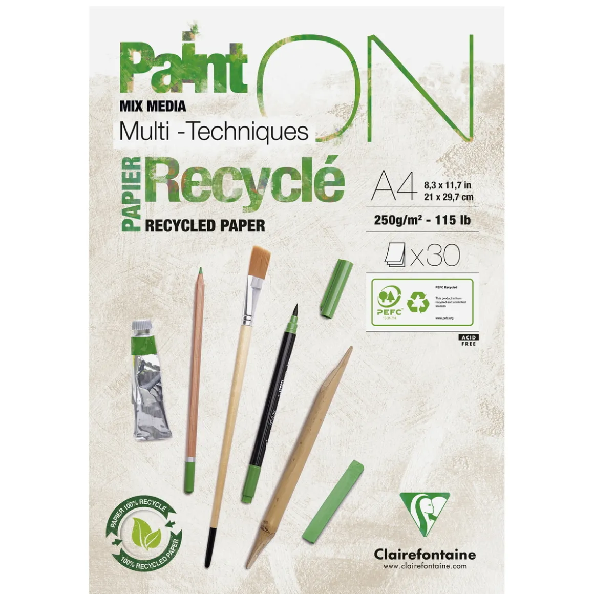 Paint ON Mix Media Multi Techniques Recyclé – kraftig A4-blokk / 30 ark fremstilt av resirkulert papir