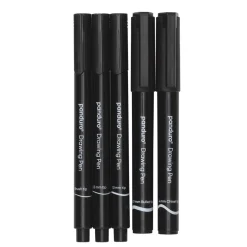 Panduro tusjpenner 0,5 mm, 1 mm, penselspiss, 4 mm skråskjært spiss og 1 mm rund spiss, svart, 5-pakning