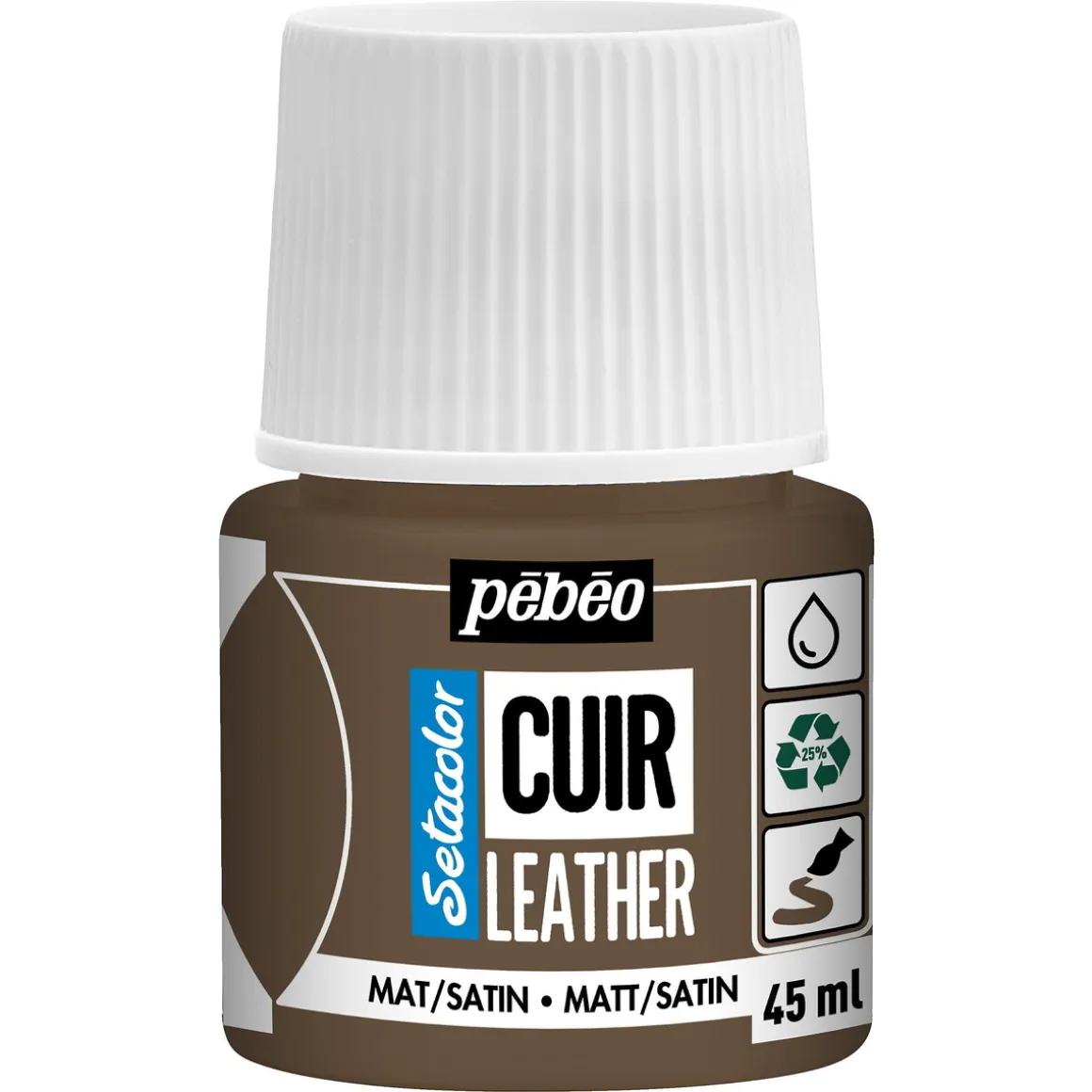 Pebeo Cuir Leather 45 ml lærfarge, farger også PU-lær – brun, matt satengfinish