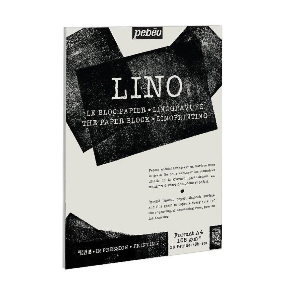 Pebeo Lino Paper Block A4 (210×297 mm), papir for linoleumstrykk, 30 ark, 105 g/m²