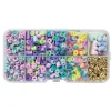 Perlemiks med pastellfargede heishi-perler, 4 bamsecharms + mellomledd