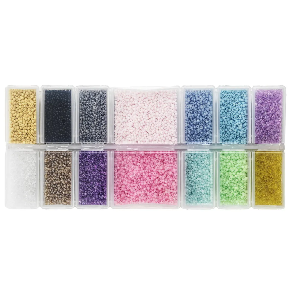 Rocailles-perler glassperler i 14 herlig sommerglinsende nyanser – Ø2–2,5 mm
