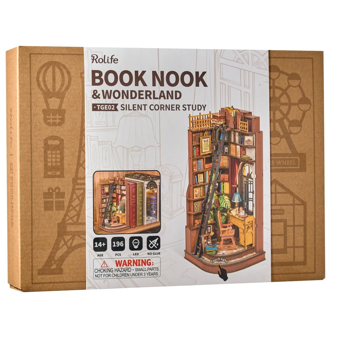 Rolife DIY Booknook Silent Corner Study bokstøtte miniatyr – TGE02, 118×118×249 mm