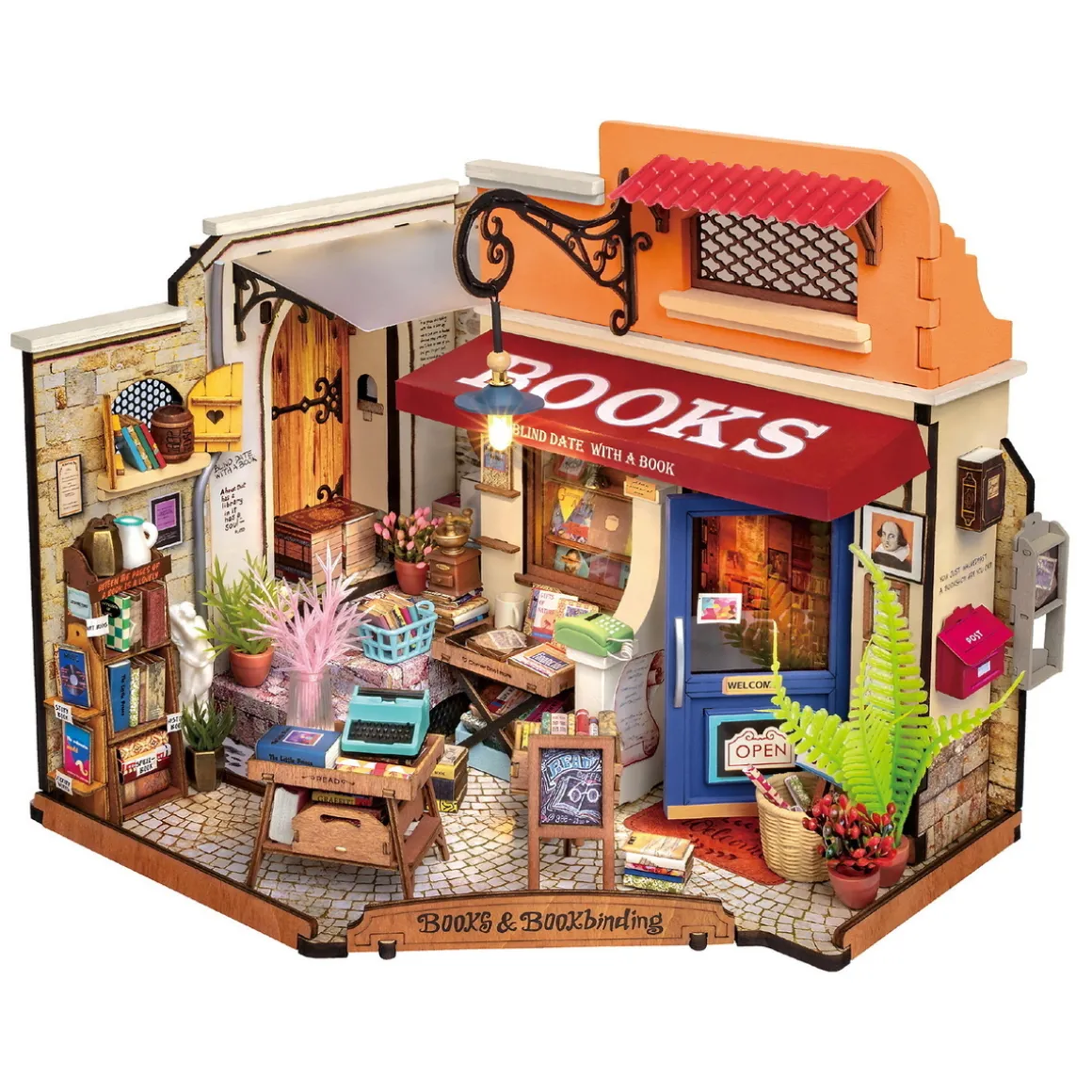 Rolife DIY Corner Bookstore miniatyrdiorama – DG164, 250×167×180 mm