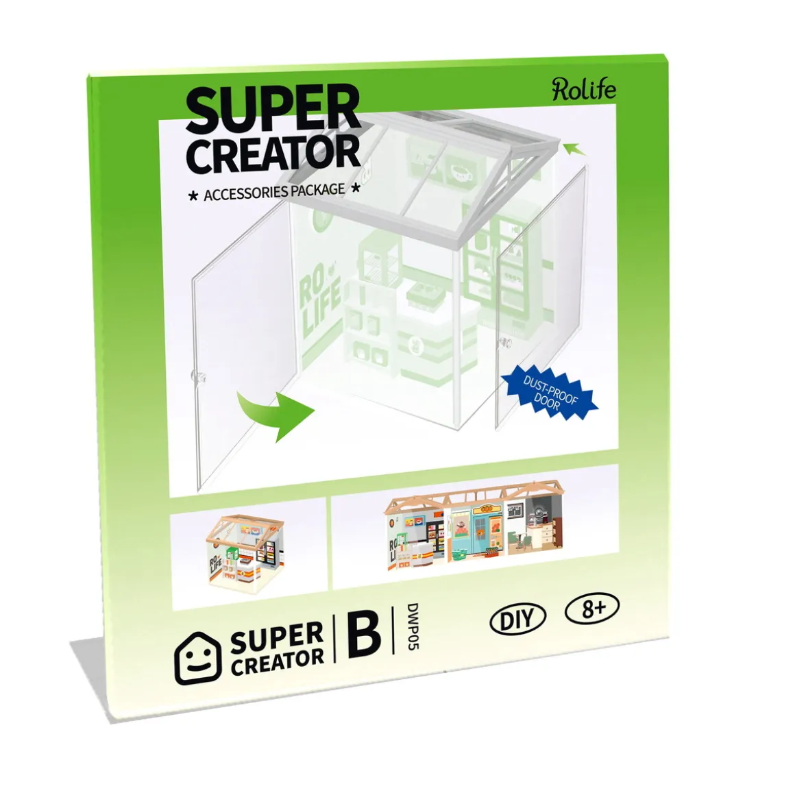 Rolife DIY Super Creator B DWP05 – støvbeskyttende dør til Super Creator-dioramaer