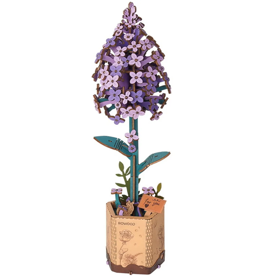 Rolife DIY Wooden Flower 3D-puslespill treblomst TW021 Lilac 75×70×255 mm
