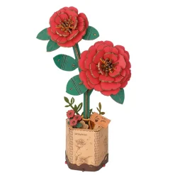 Rolife DIY Wooden Flower 3D-puslespill treblomst TW031 Red Camellia 115×65×205 mm