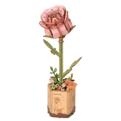 Rolife DIY Wooden Flower 3D-puslespill treblomst TW041 Pink Rose 85×65×210 mm