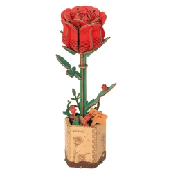 Rolife DIY Wooden Flower 3D-puslespill treblomst TW042 Red Rose 85×65×210 mm