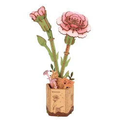 Rolife DIY Wooden Flower 3D-puslespill treblomst TW051 Pink Carnation 120×70×290 mm