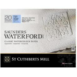 Saunders Waterford High White hellimt akvarellblokk GF, CP – 41×31 cm, 20 ark, 300 g/m²