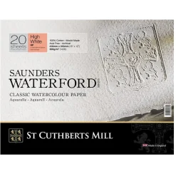 Saunders Waterford High White hellimt akvarellblokk GS, HP – 41×31 cm, 20 ark, 300 g/m²