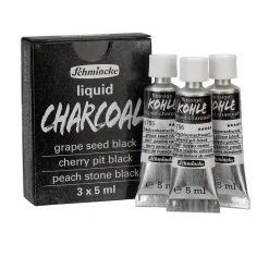 Schmincke Liquid Charcoal, tegnekull på tube, 3 x 5 ml – perfekt for testing!