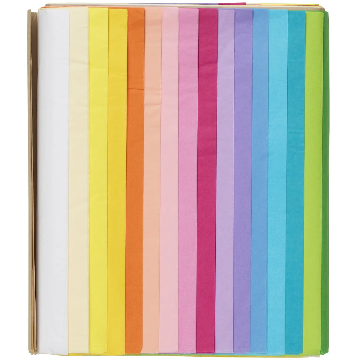Silkepapir 68 ark à 70×50 cm, pastellfarger. 17 farger, 4 av hver. 14 g/m²