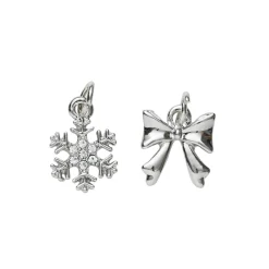 2 sølvfargede anheng / charms snøkrystall med strass Ø11 mm, sløyfe 12,5×11 mm