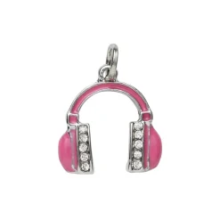 Sølvfarget anheng / charm hodetelefoner med farge og strass 12×15 mm
