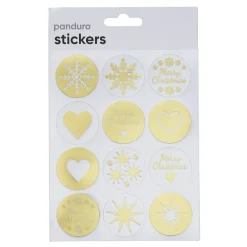 Stickers Jul, gullfargede og transparente klistremerker i 12 ulike varianter, Ø3,5 cm. 36 stk.