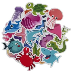 Store klistremerker med havtema, 50 stk. 2,5–5 × 2,5–5 cm, avhengig av form