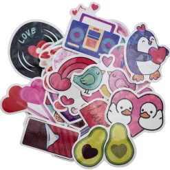Store stickers – XL-klistremerker med rosa og glitrende, romantisk tema med hjerter, 50 stk.