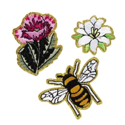 Strykemerke Garden 3 stk. Gullglitrende blomster og en bie, Ø30–45 mm