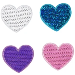 Strykemerker hjerter 4 stk. Hjerter med glitrende paljetter! 37×33 mm
