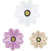 Strykemerker prestekrager 3 stk. Søte, skinnende blomster med gulltråd i midten, Ø30–45 mm