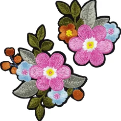 Strykemerker rosa blomster i 2 størrelser med masse detaljer 2 stk. 65×75 mm og 48×53 mm